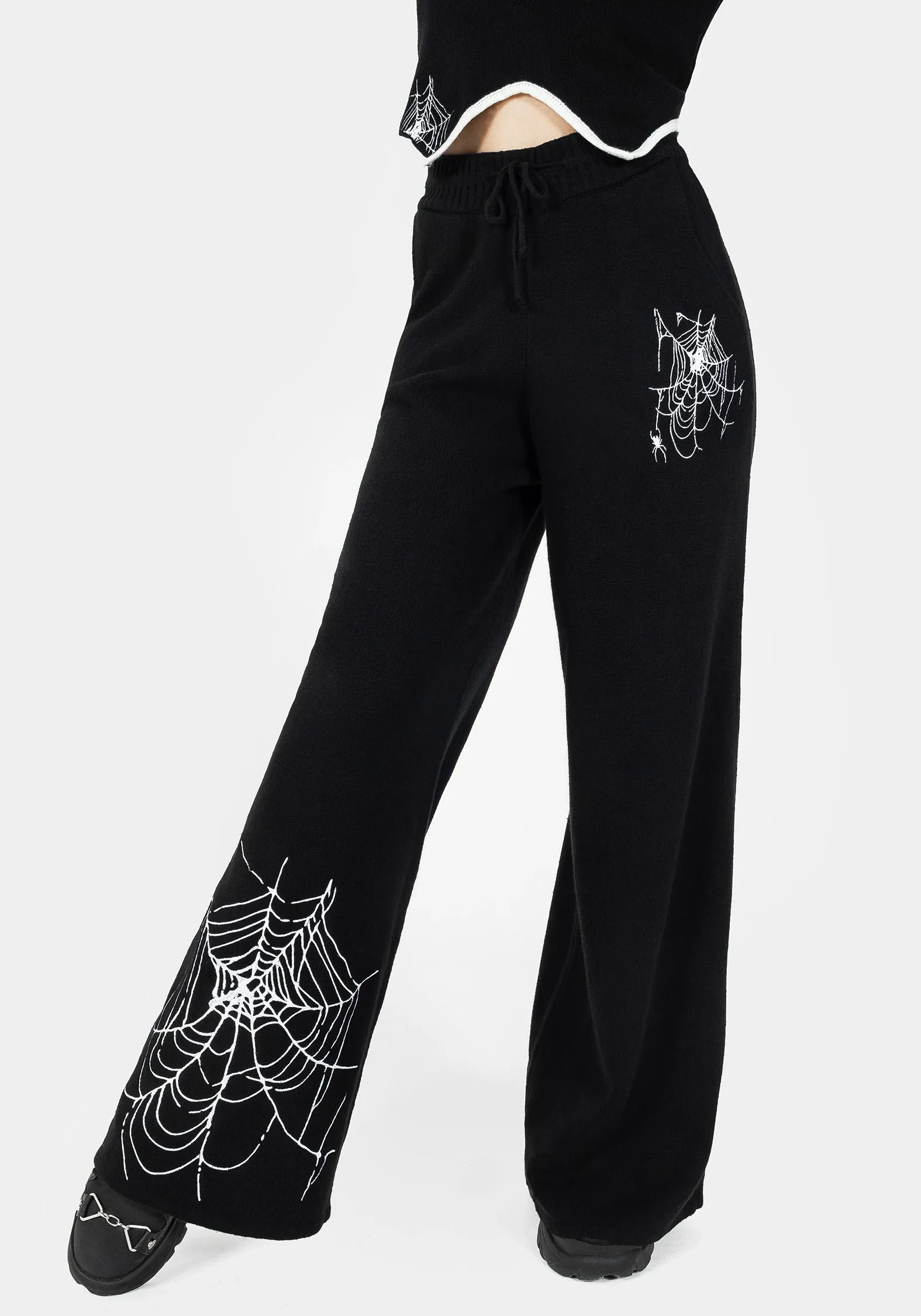 Essential Layer Hand Linked Seams Araneae Embroidered Wide Leg Knit Joggers