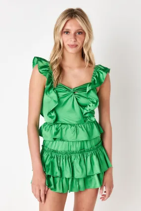 Ophelia Satin Top Kelly Green High Collar Option
