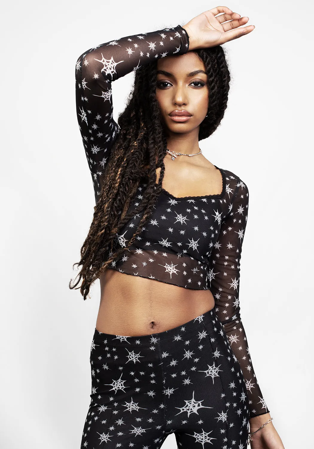 Fitted Shirt ENSNARE LACE TRIM MESH TOP