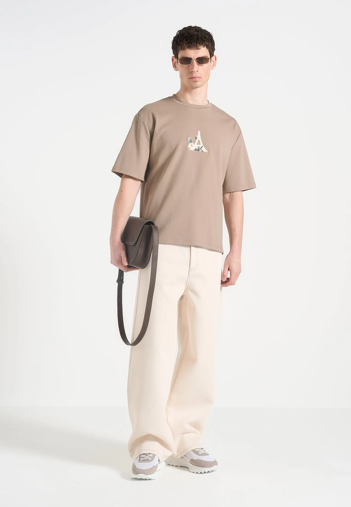 Thierry - Floral Eiffel Cotton T-Shirt - Taupe Ruffle Edge Holiday Outfit