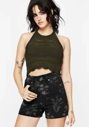 Elevated Casual Thistle Floral Print Denim Shorts