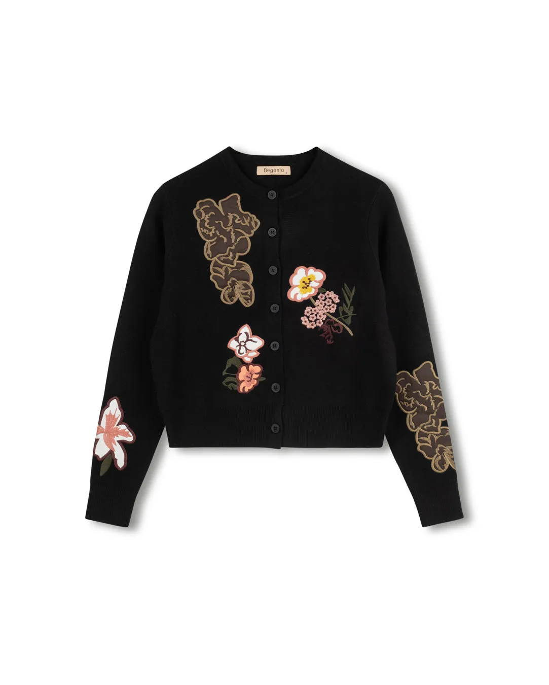 Embroidered Crop Knit Jacket Flexible Layer Fit