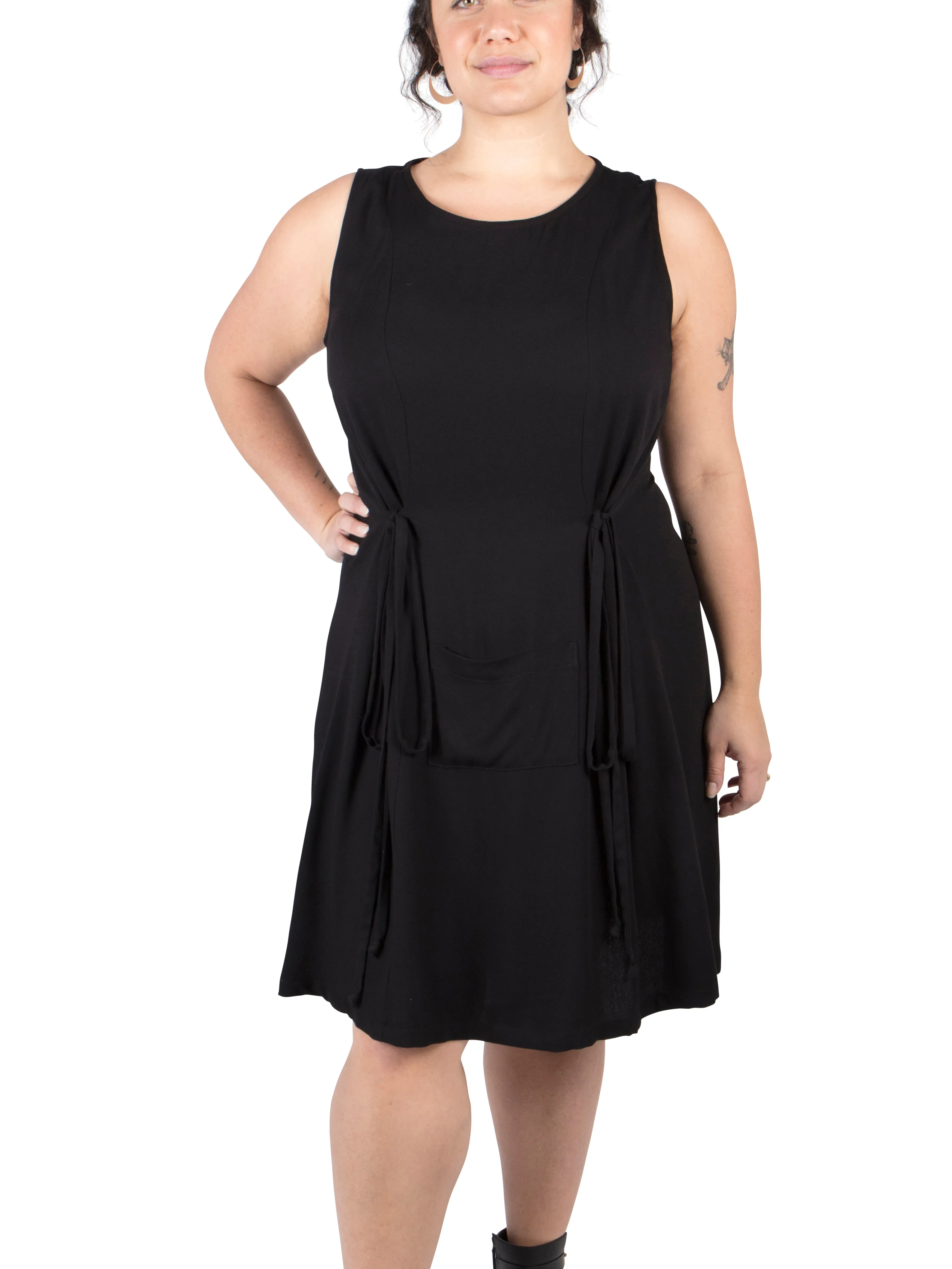 Tia Dress in Black Linen Glossy-Finish Layered Fit