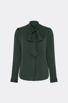 Flexible Hemline Smooth Stitching Tie Neck Silk Blouse