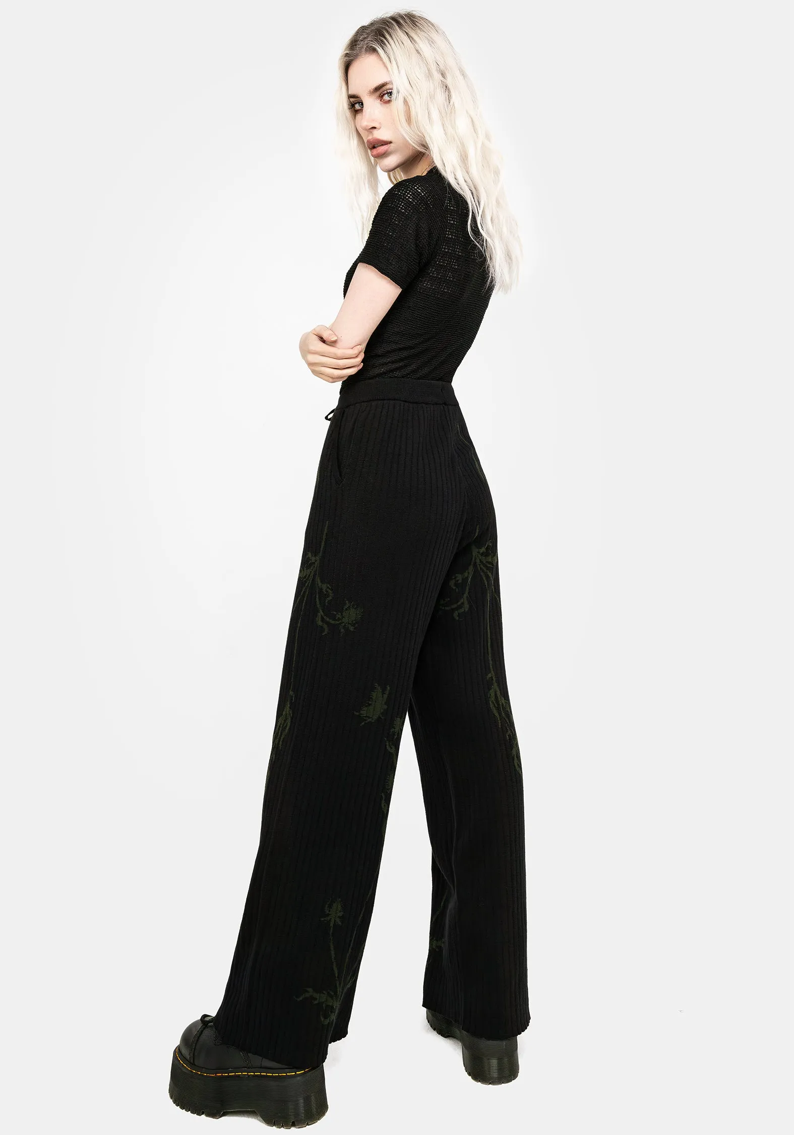 Diastella Floral Jacquard Rib Knit Trousers Light Comfort