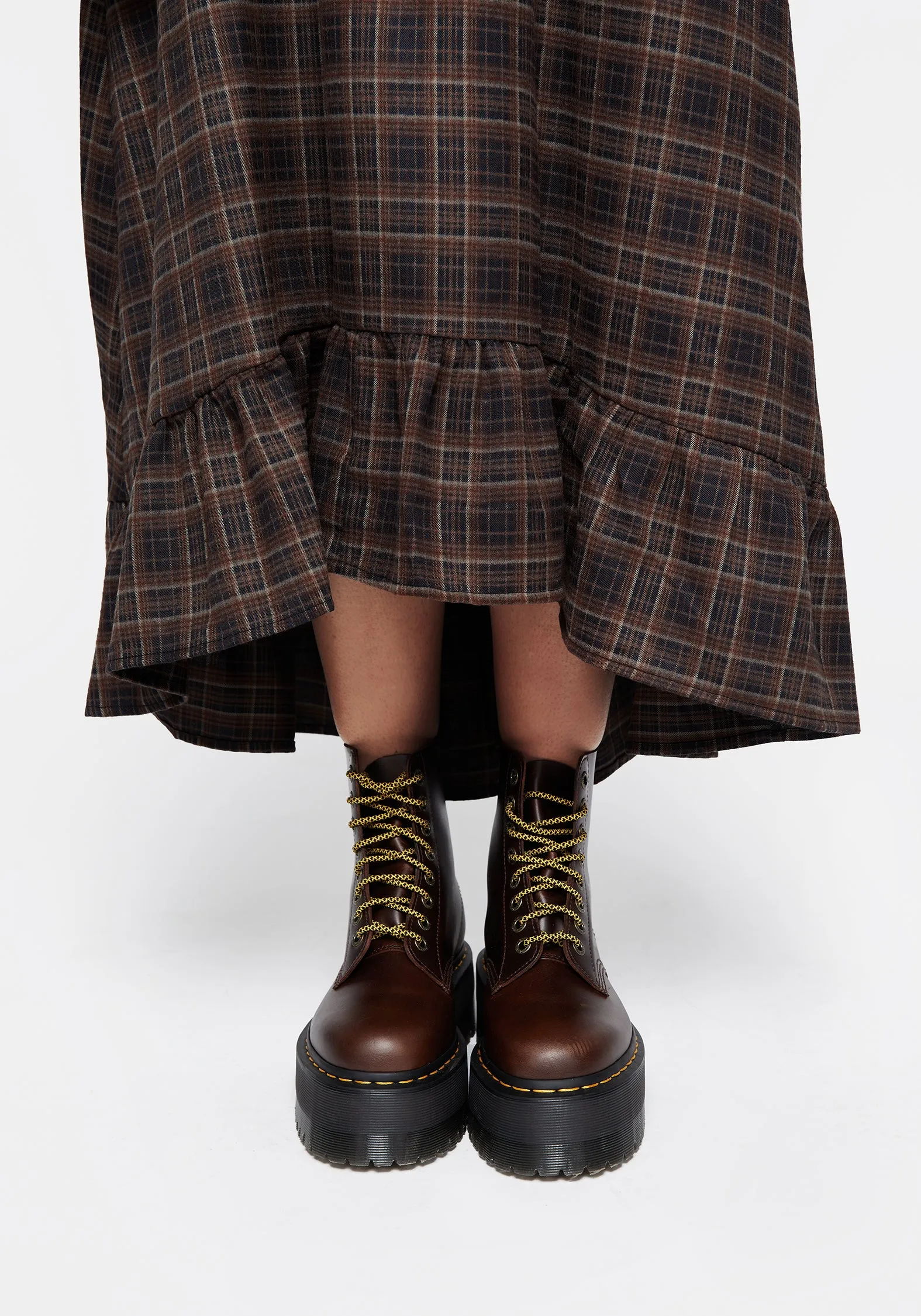 Embla Check Ruffle Maxi Skirt Hip Skimming Seasonal Layering