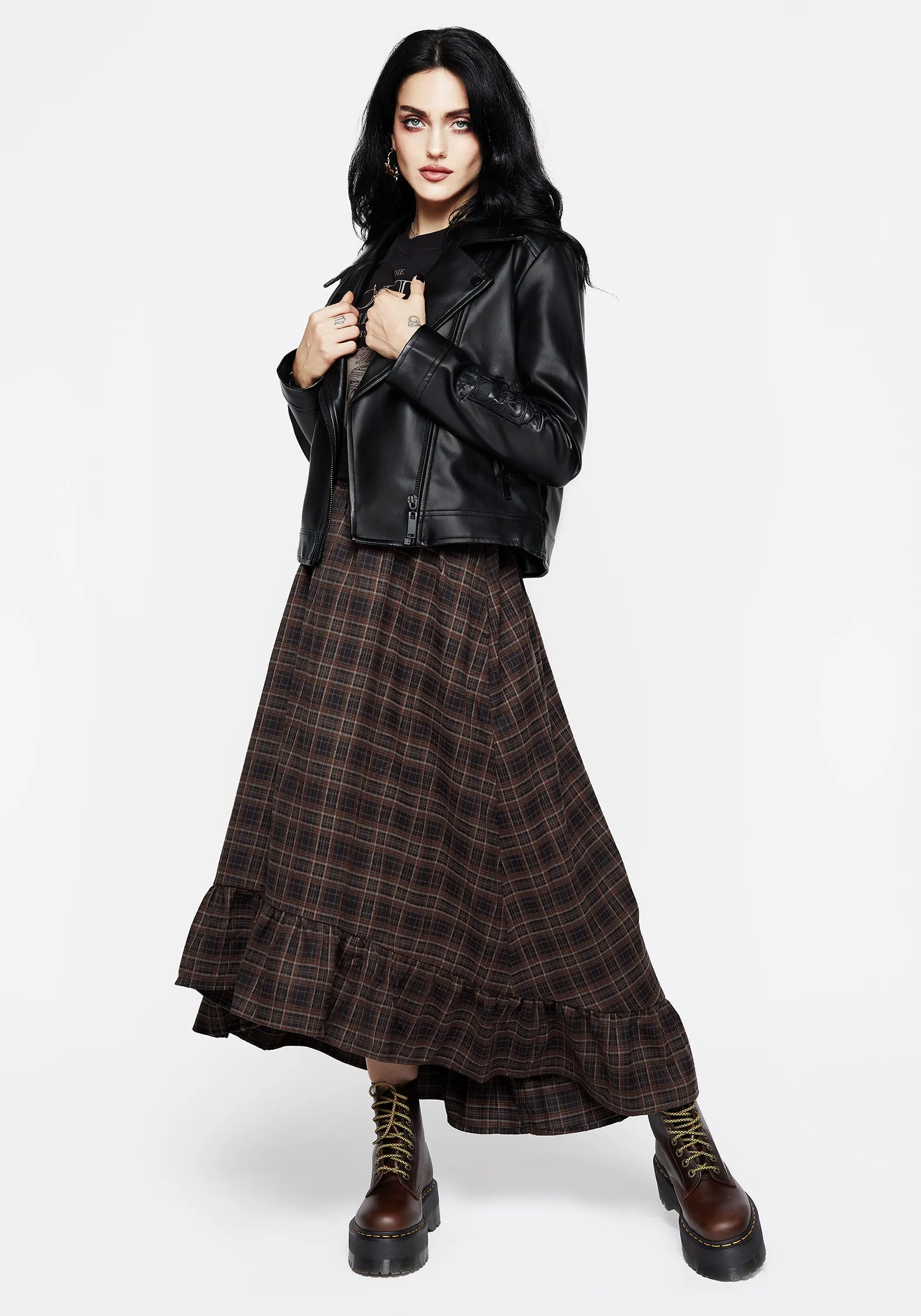Embla Check Ruffle Maxi Skirt Material Innovation light texture