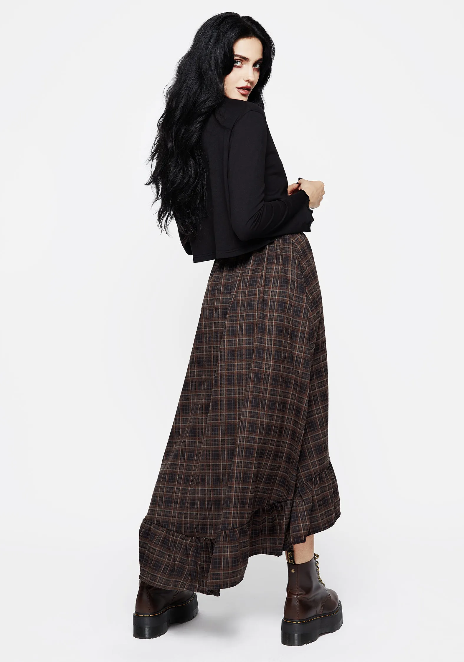 Comfy Style Wardrobe Basics Embla Check Ruffle Maxi Skirt