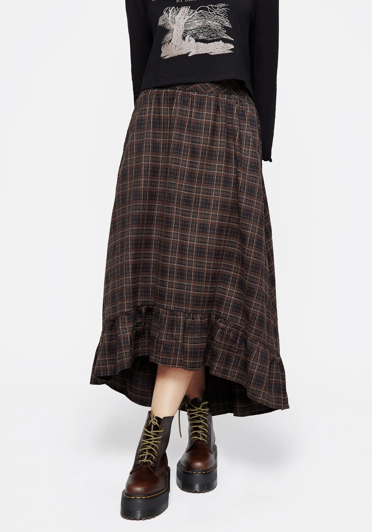 Embla Check Ruffle Maxi Skirt Effortless Wear