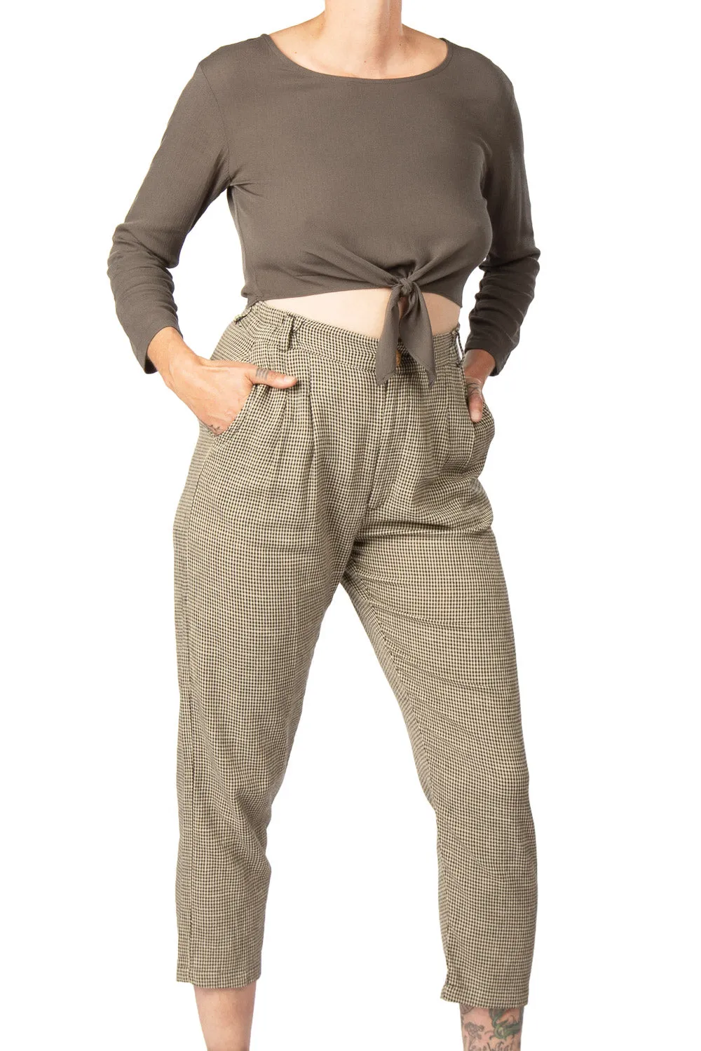 Tie Top in Forest Crepe Drop Shoulder Design