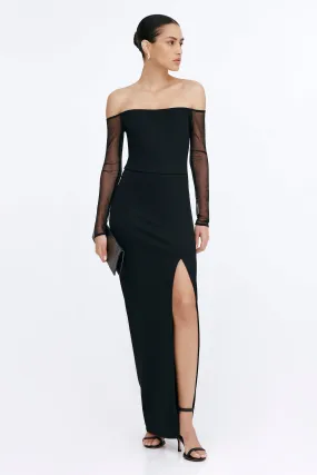 Beaded-Sleeve Satin Layers Marian Dress