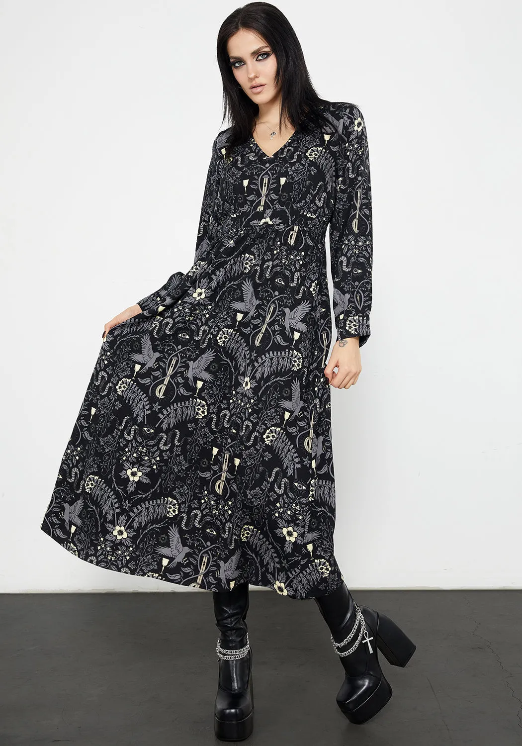Hecate's Garden Long Sleeve Midaxi Dress Sophisticated Line Layered Volume