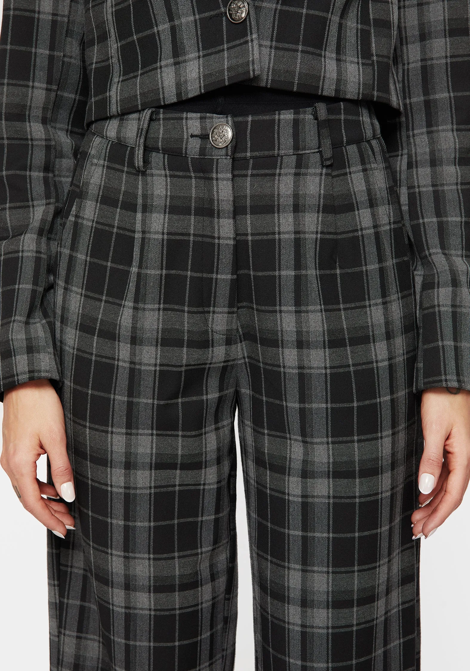 Checkmate Wide Leg Culotte Trousers - Black Soft Tones