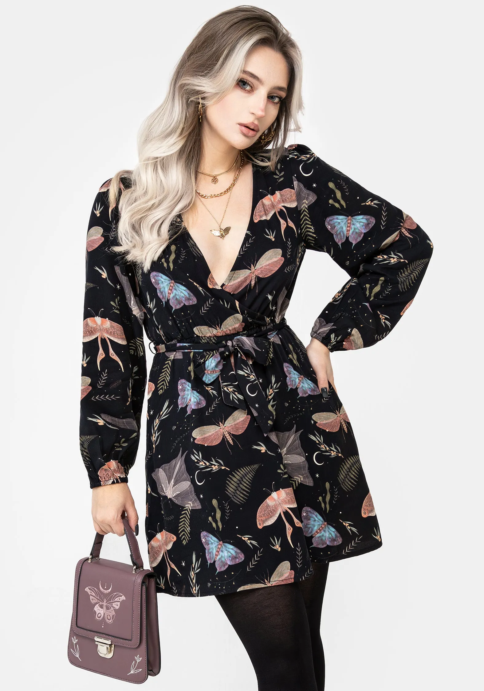Nightmoth Mini Wrap Dress Balanced Look
