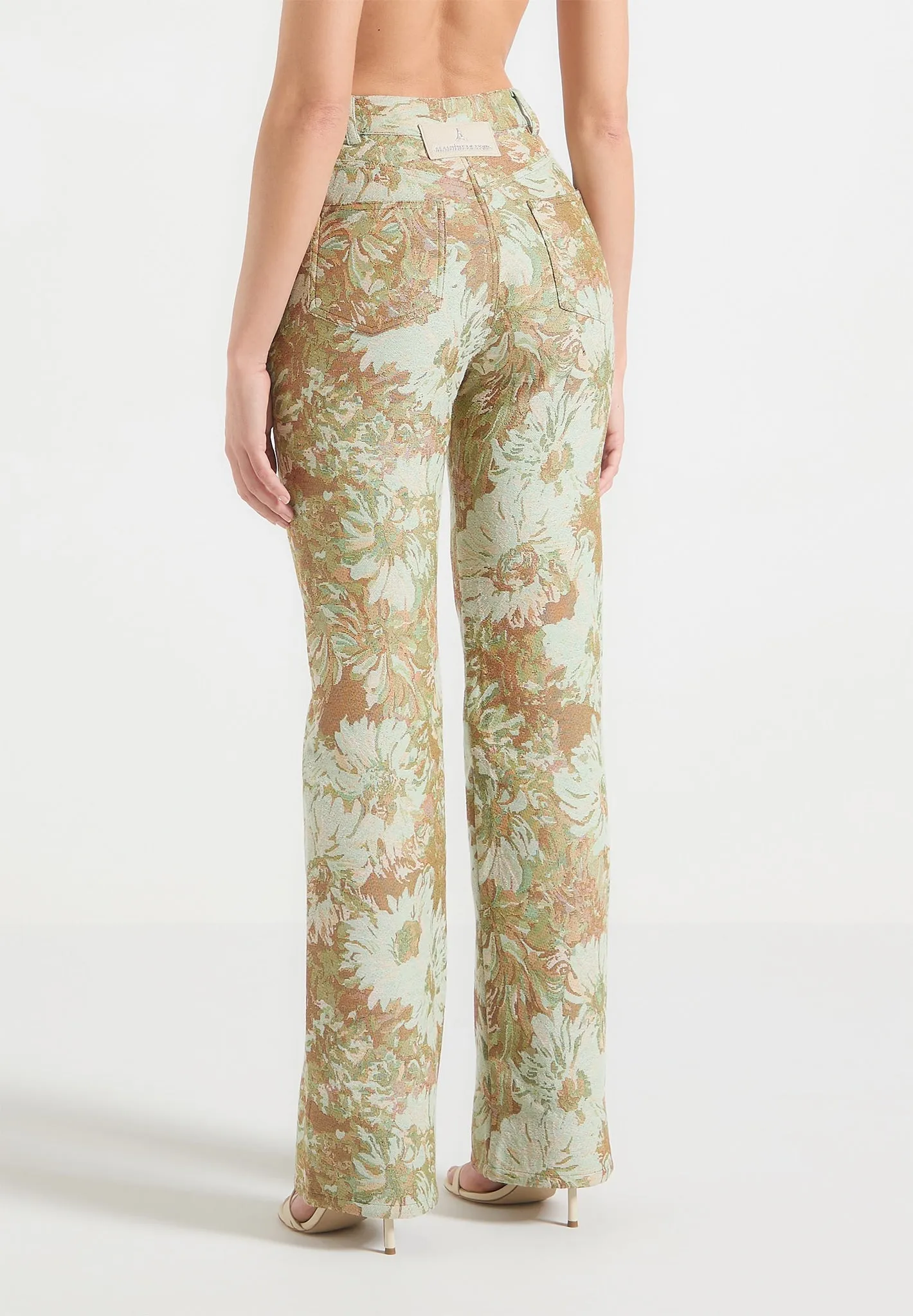 Florence - Jacquard High Rise Straight Leg Jeans - Sage Four Way Stretch Fabric
