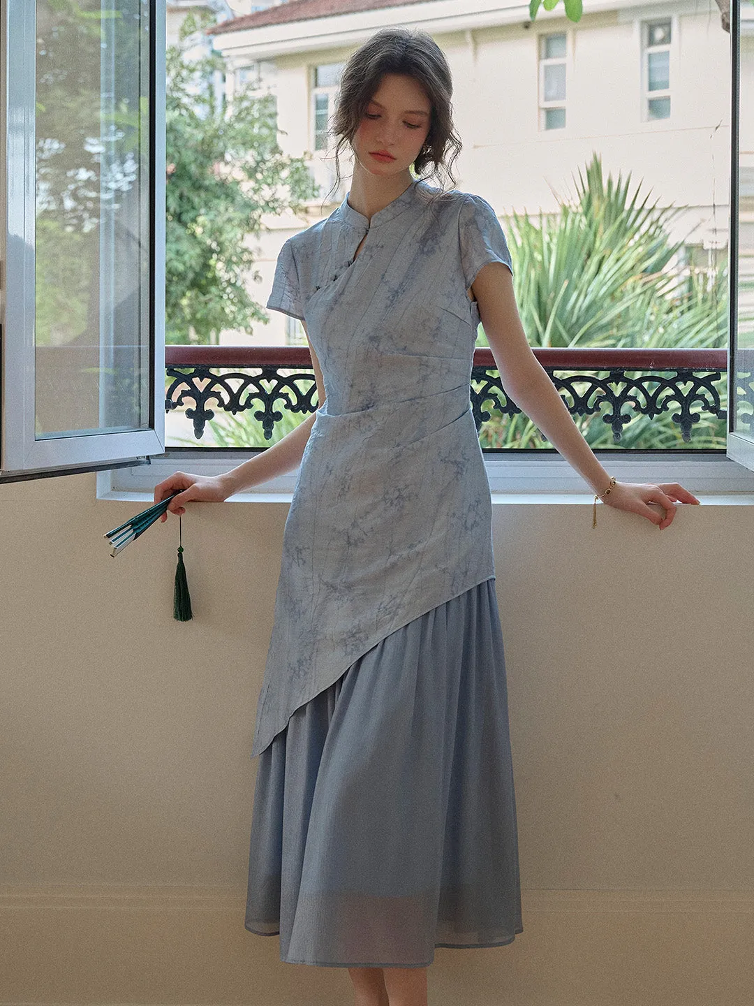 Phaedra Mandarin Collar New Chinese Style Patchwork Dress Feminine full-length gown Polished Details