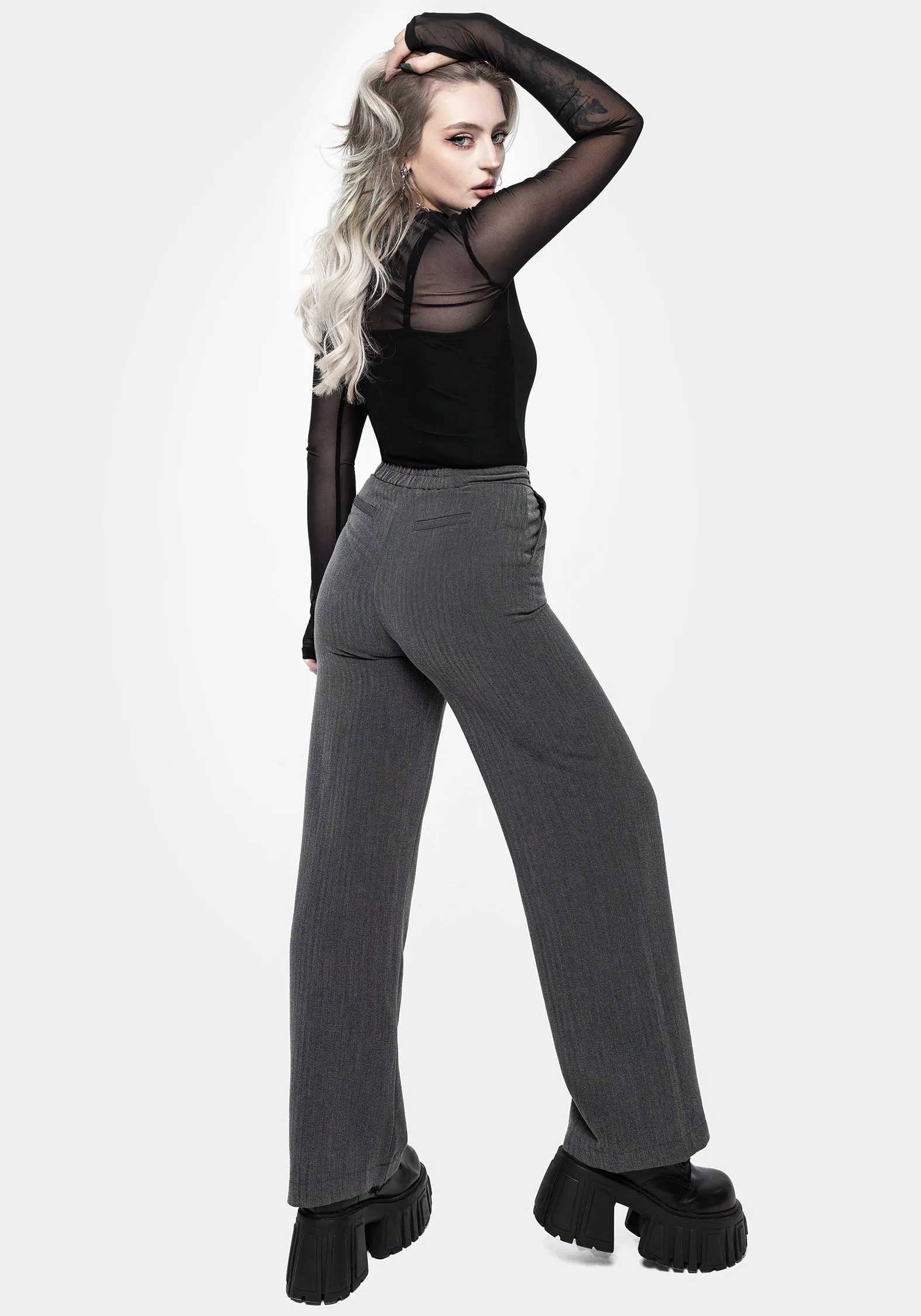 Cozy Layering Moonage Herringbone Tailored Trousers - Grey