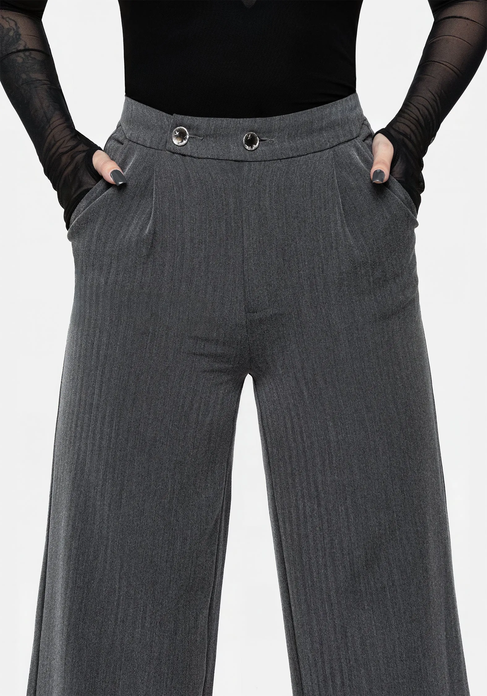 Wrinklefree Moonage Herringbone Tailored Trousers - Grey