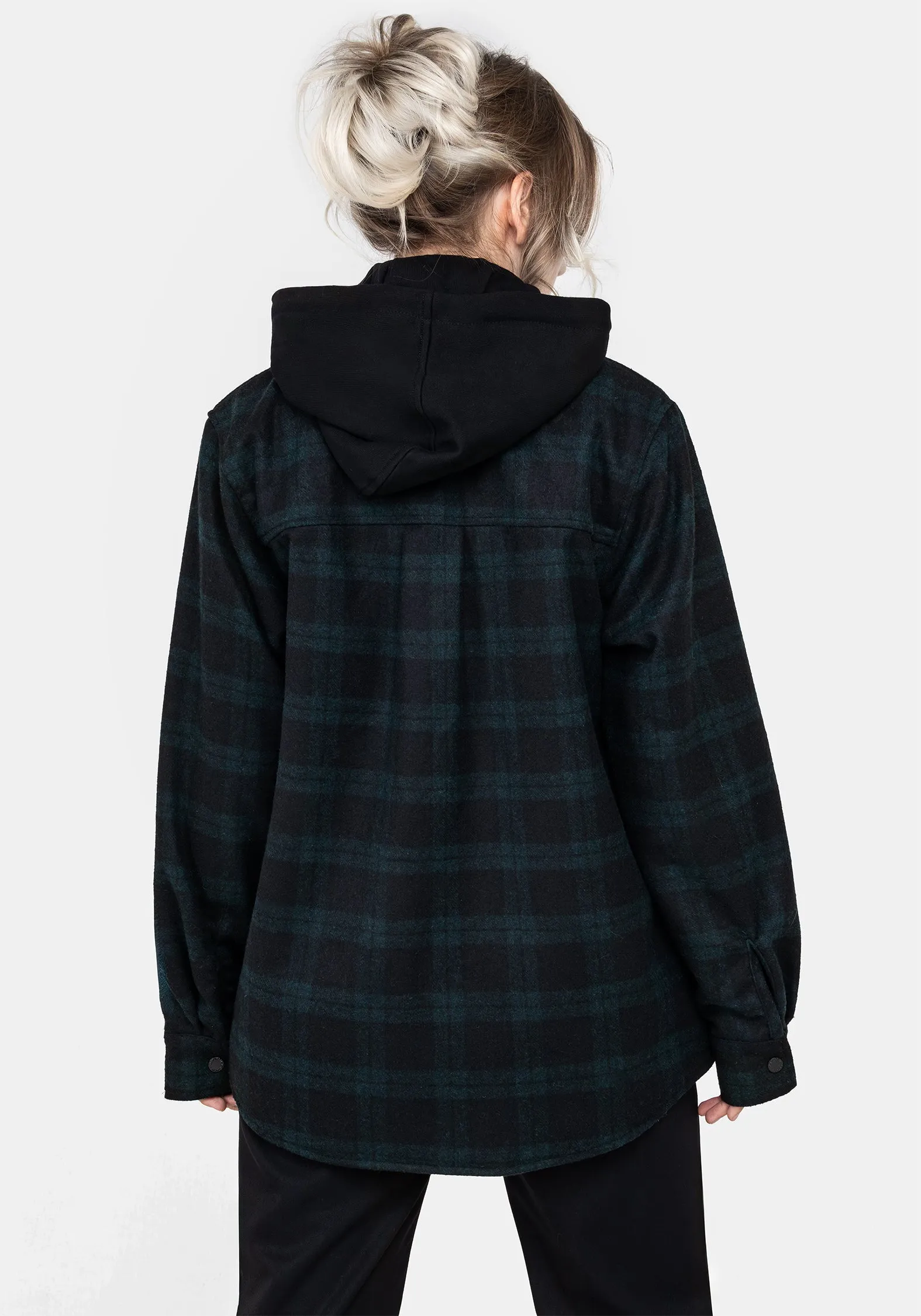 Two Way Zipper Trellis Hooded Pocket Wool Blend Check Shacket