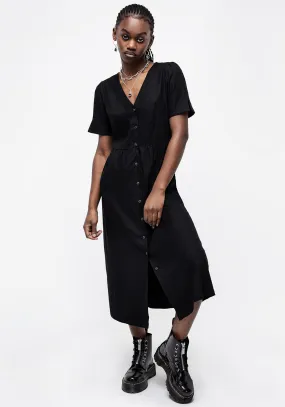 Realm Button Down Midi Dress - Midnight Black Casual day-to-night piece