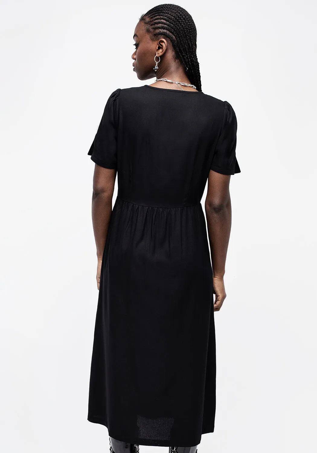 Realm Button Down Midi Dress - Midnight Black Stream Cut