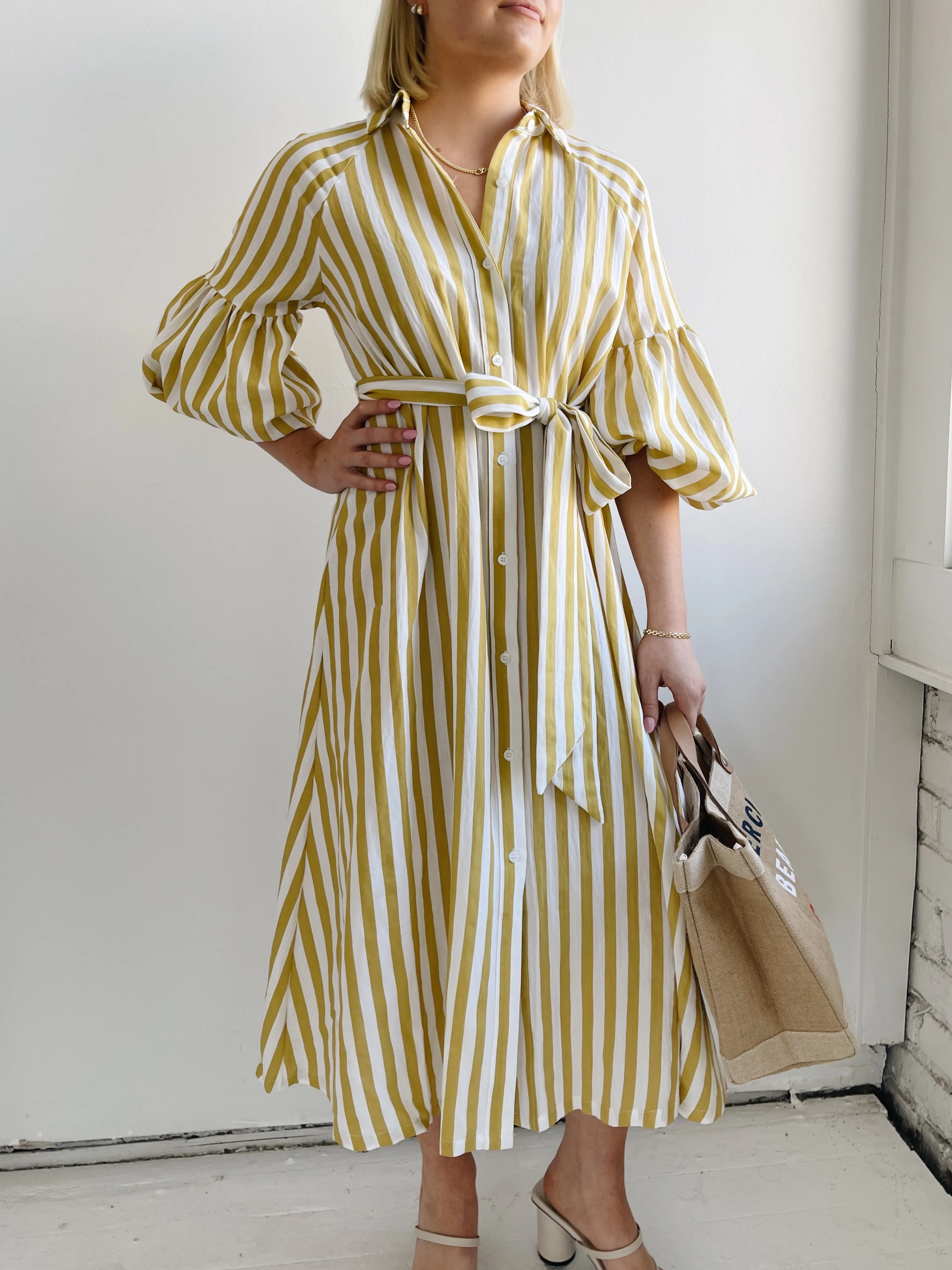 Adjustable-Length Petite friendly Ischia Yellow Stripe Dress