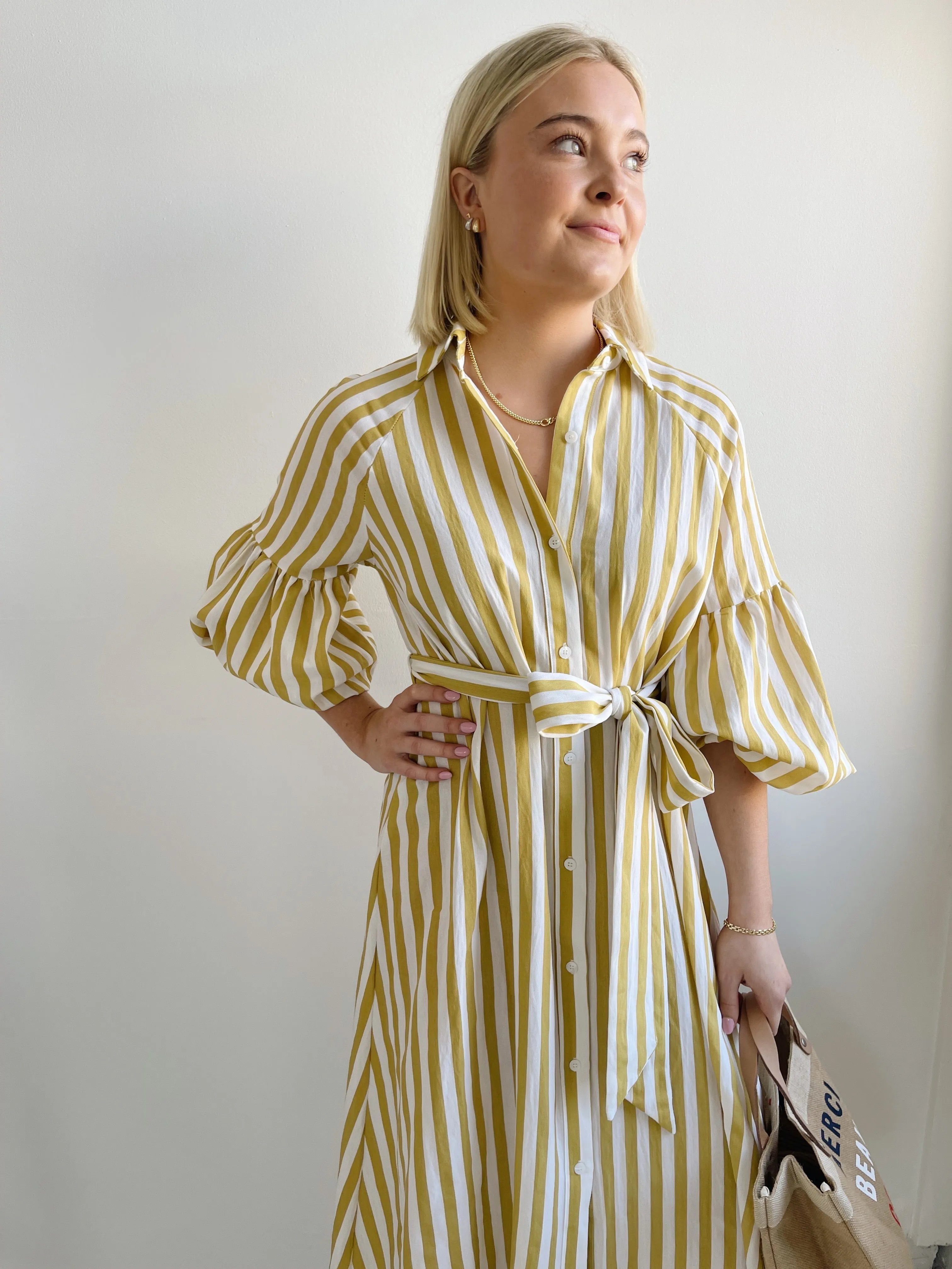 Ischia Yellow Stripe Dress Light Wrap All Gender Fit