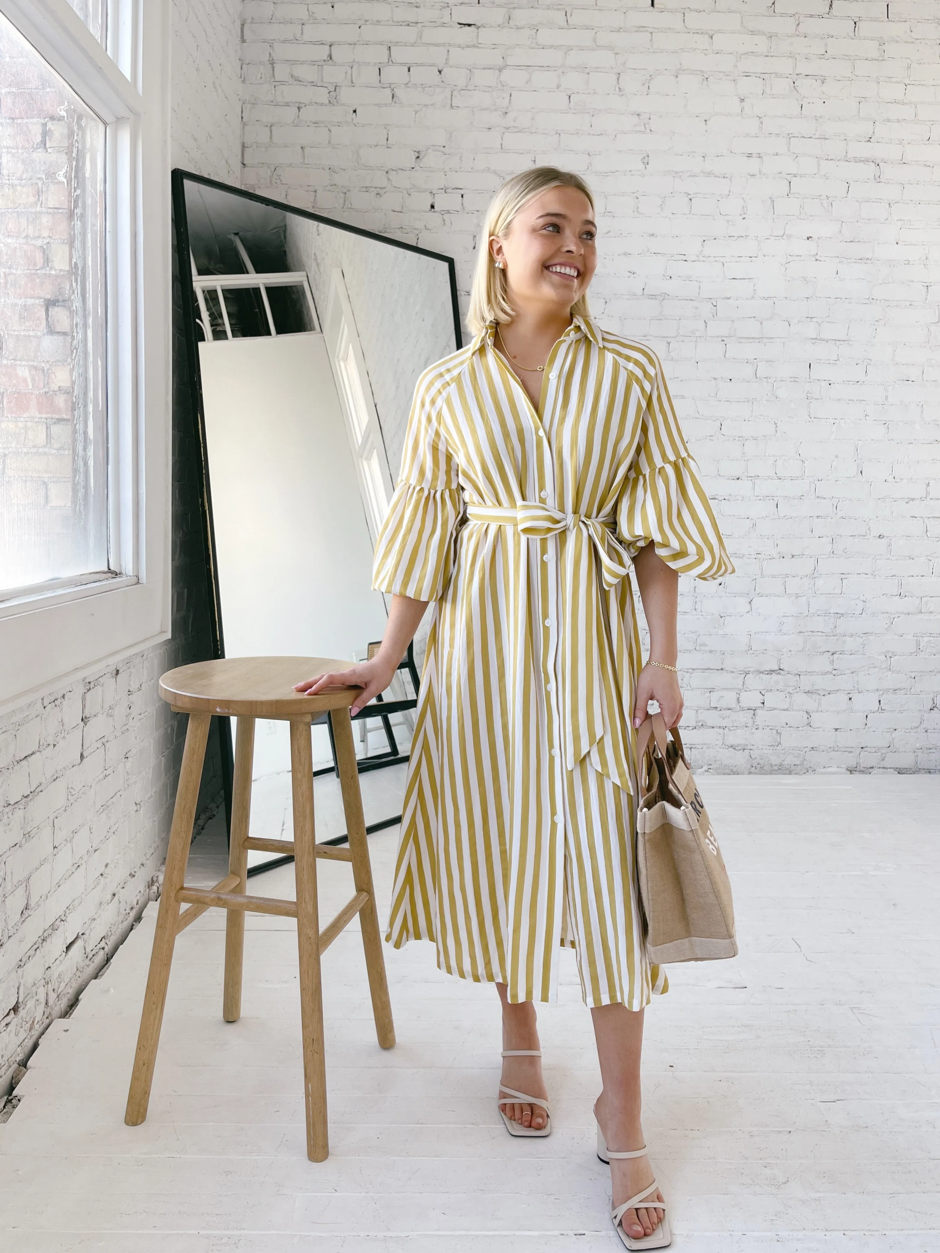 Ischia Yellow Stripe Dress Trend Fit Event Glow