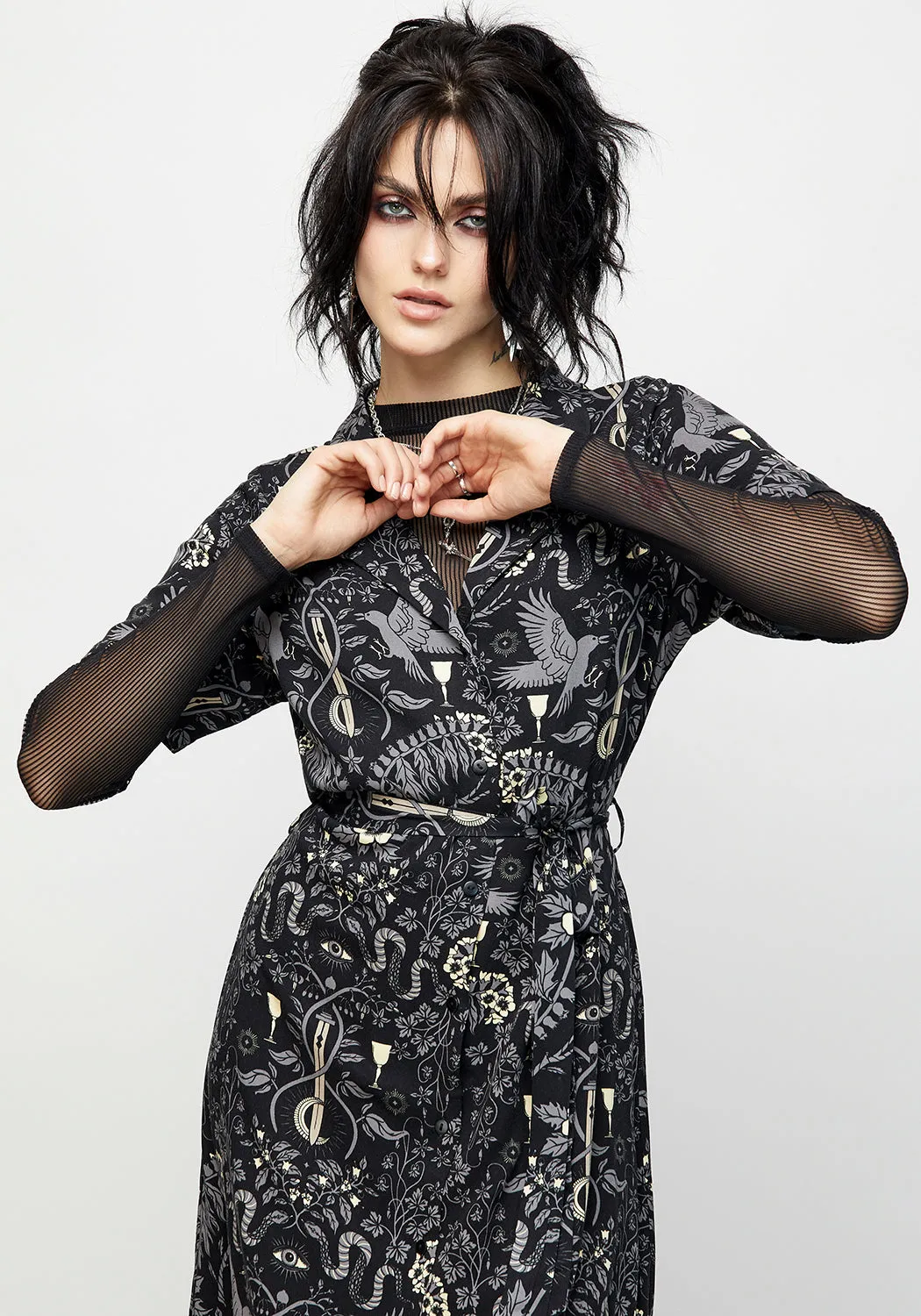 Hecate's Garden Midi Shirt Dress Ombre-Effect