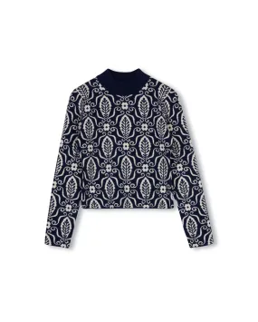 Knit Printed Trimmed Cardigan Smart Fashion