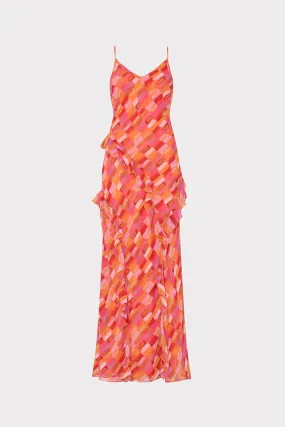 Soft-touch daywear Emerging-Brand Sunset Tile Ruffle Maxi Dress