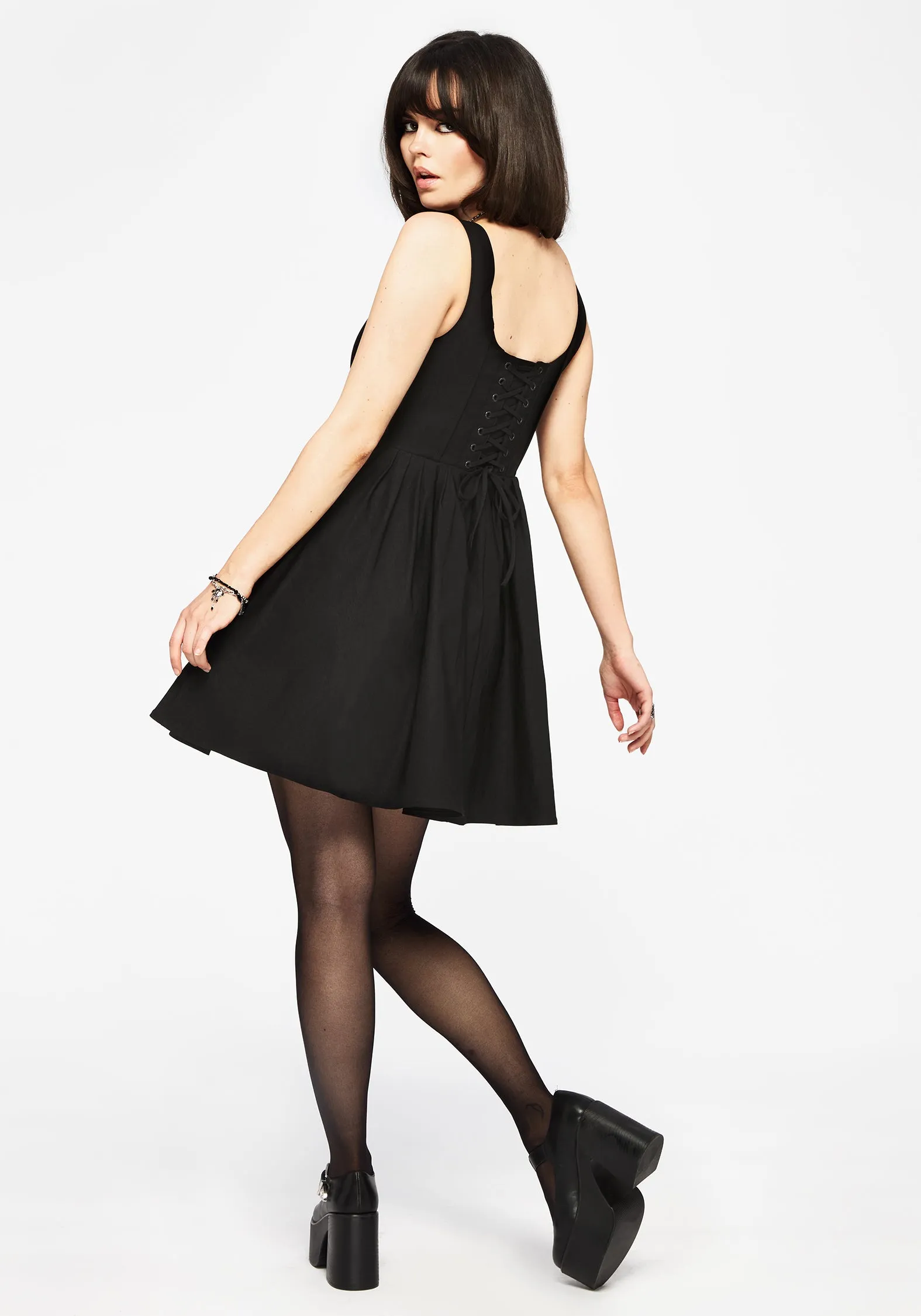 Fine Texture Classic Grace Despair Thistle Embroidered Corset Bodice Pleated Mini Dress