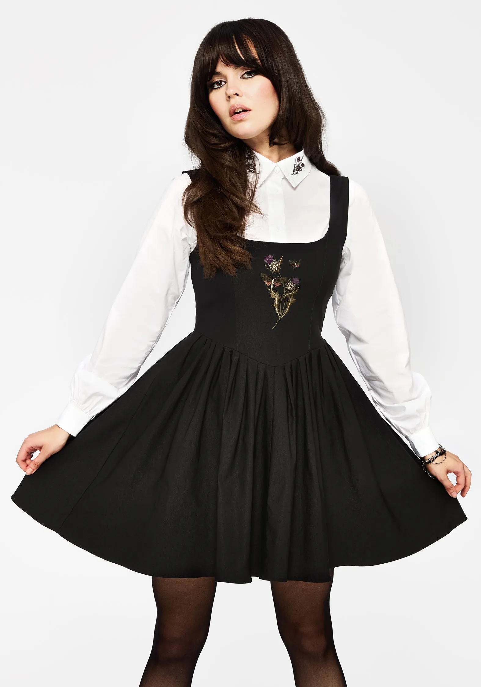 Despair Thistle Embroidered Corset Bodice Pleated Mini Dress Scene Heat Comfortable and breezy mini