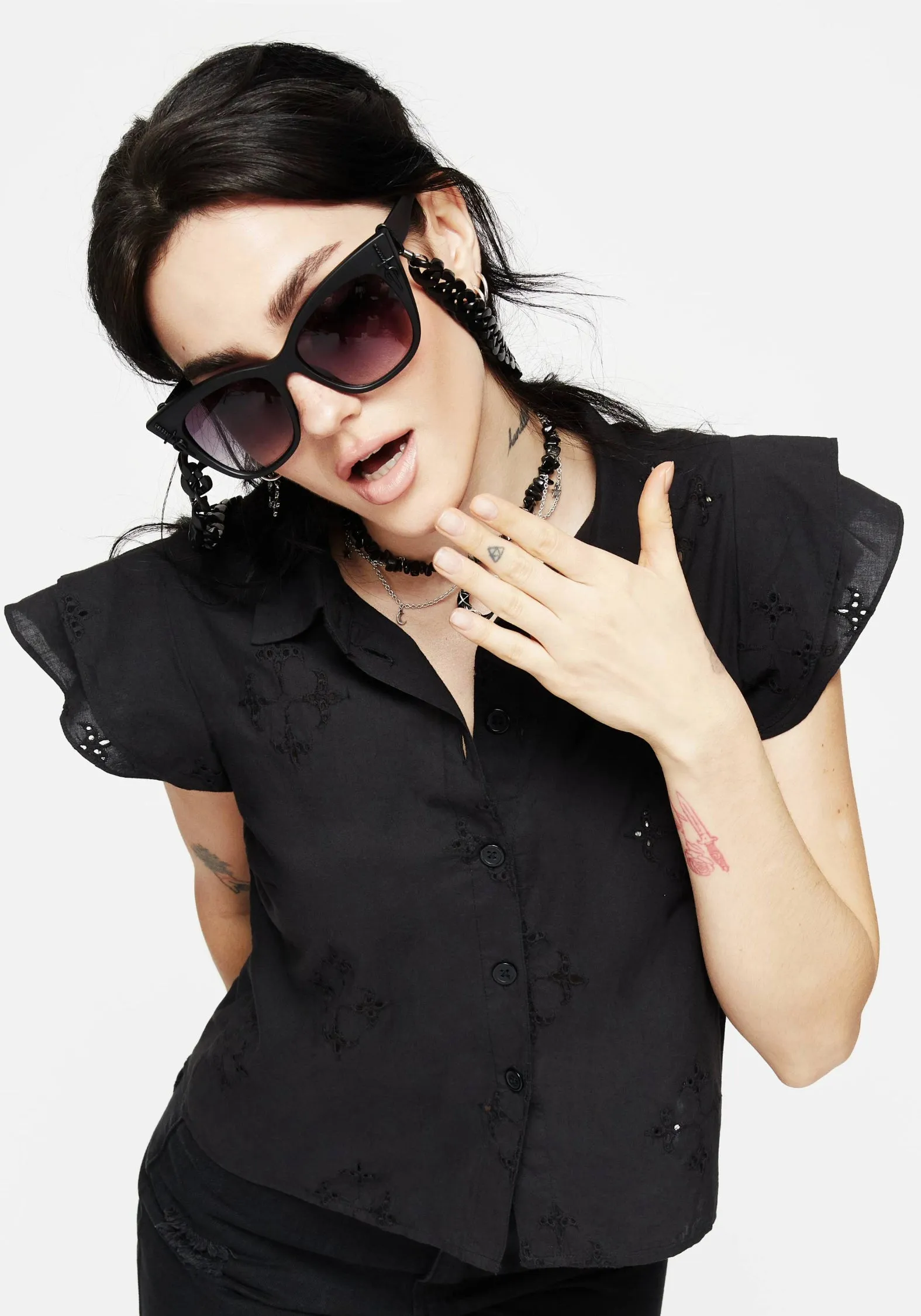 QuickDrySystem Crux Broderie Cotton Frill Sleeve Button Up Shirt