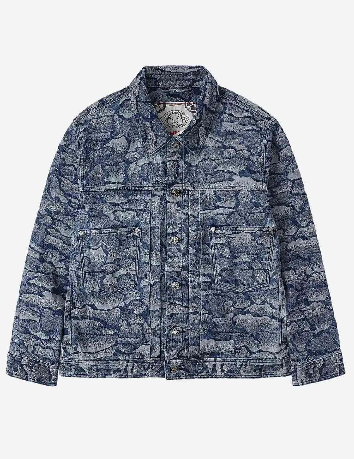 Allover Ishigaki Camouflage Jacquard Regular Fit Denim Jacket LayeredCuff