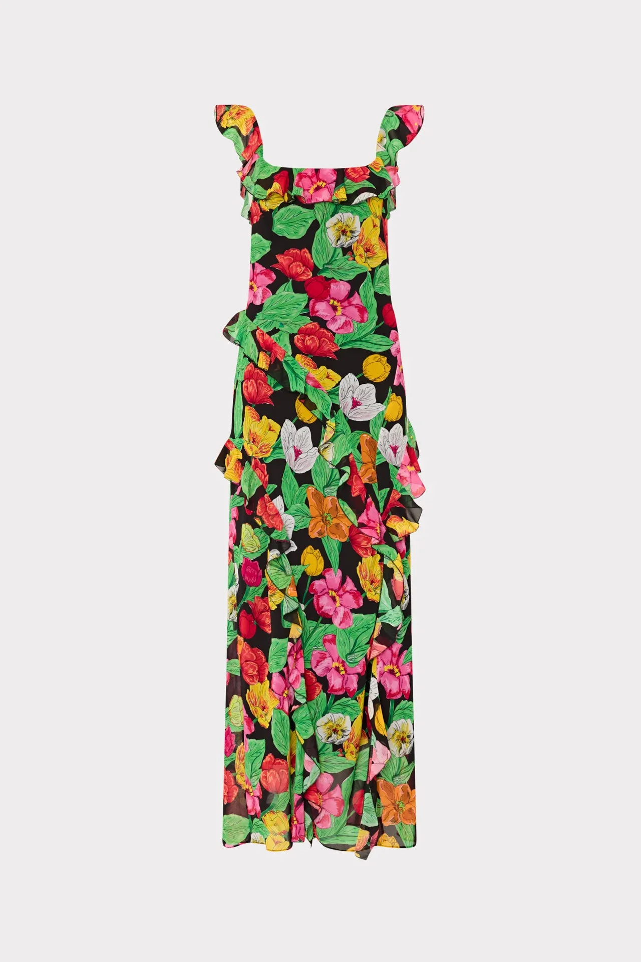 Tulip Rosette Ruffle Maxi Dress All-Day Fit Subtle Flex