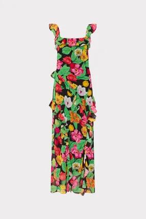 Tulip Rosette Ruffle Maxi Dress Texture Softness