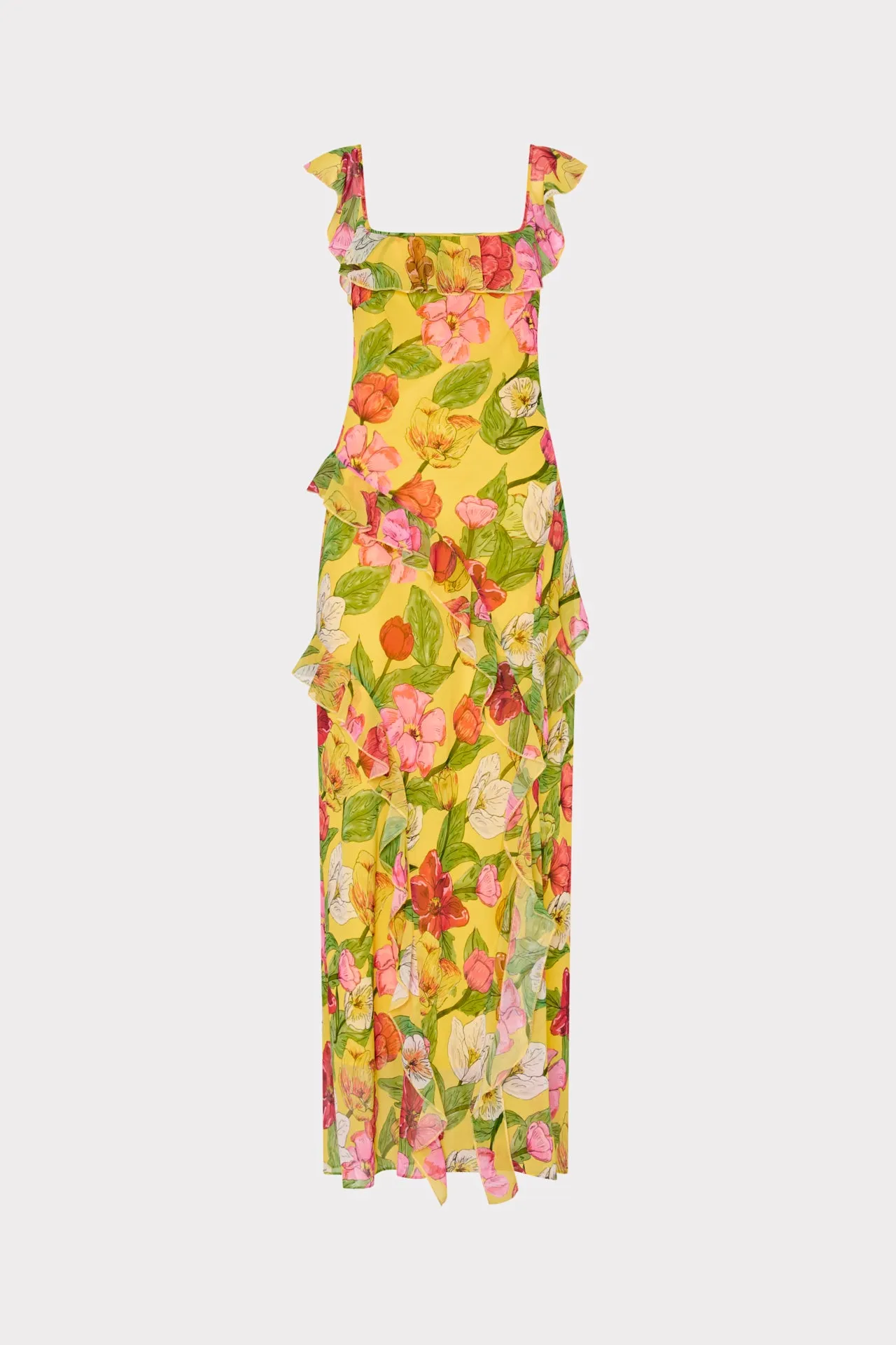 Tulip Rosette Ruffle Maxi Dress Feminine Look