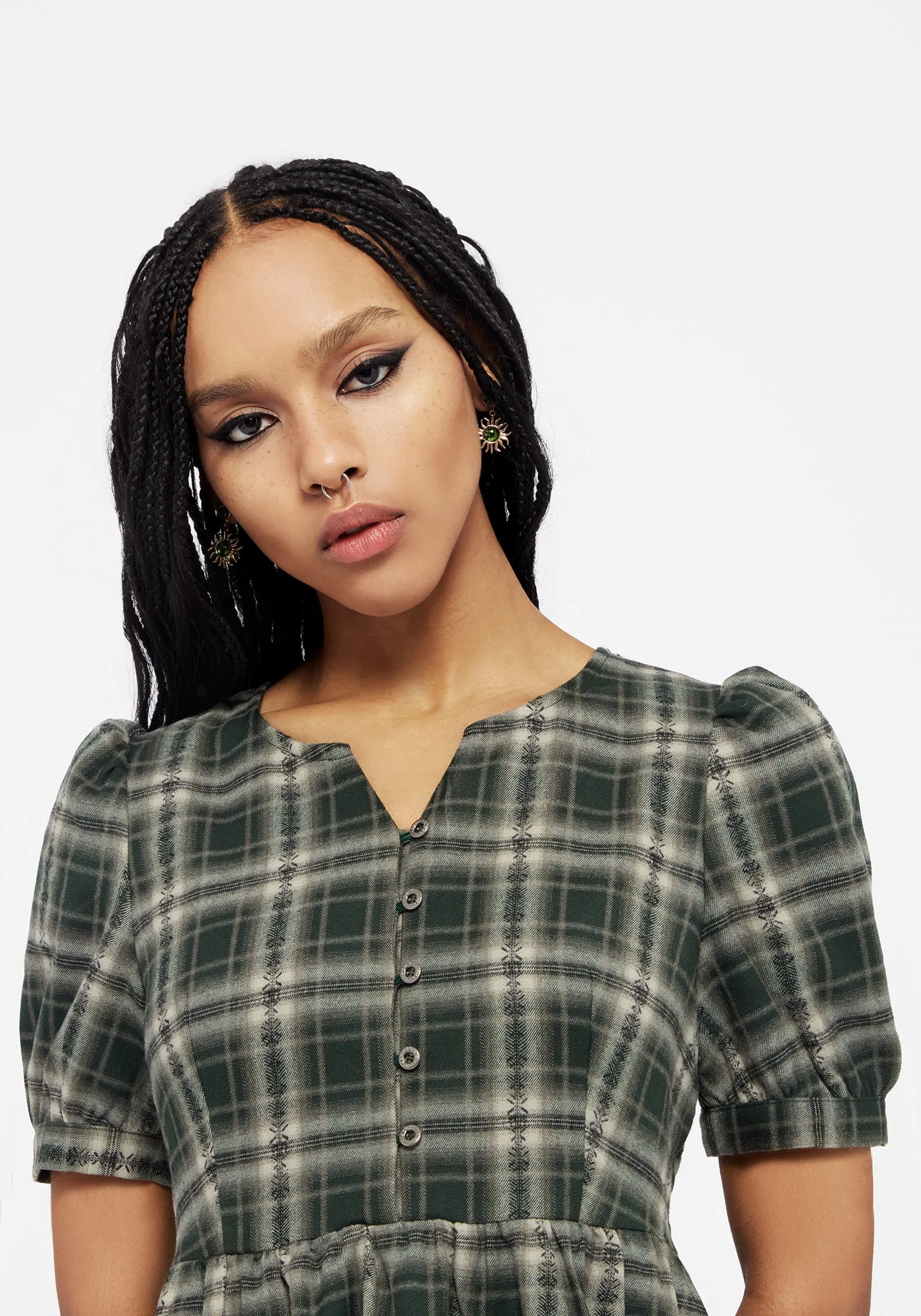 Confident Touch Lawn Soft Tulisa Check Button Up Mini Dress