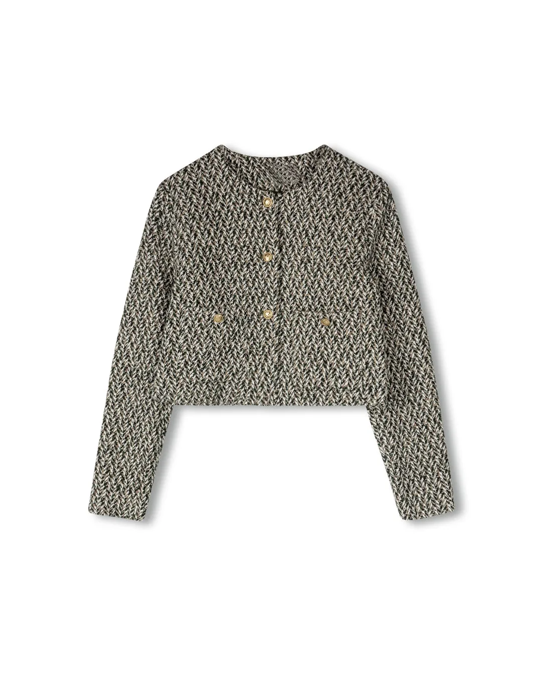 Hidden Zipper High Density Weave Tweed Crop Jacket