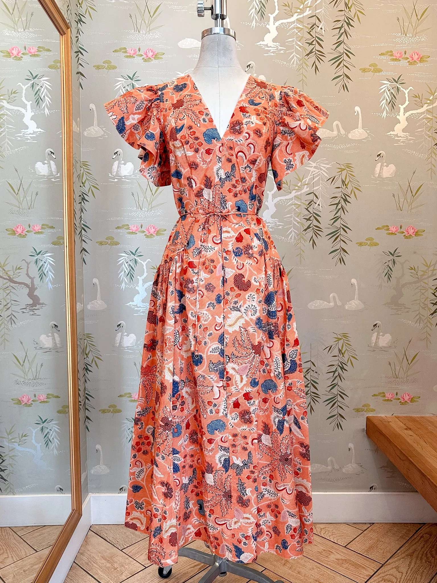 Bow Soft Perfect Style Wear Ulla Johnson Darya Drop Waist Midi Dress - Coral Peony