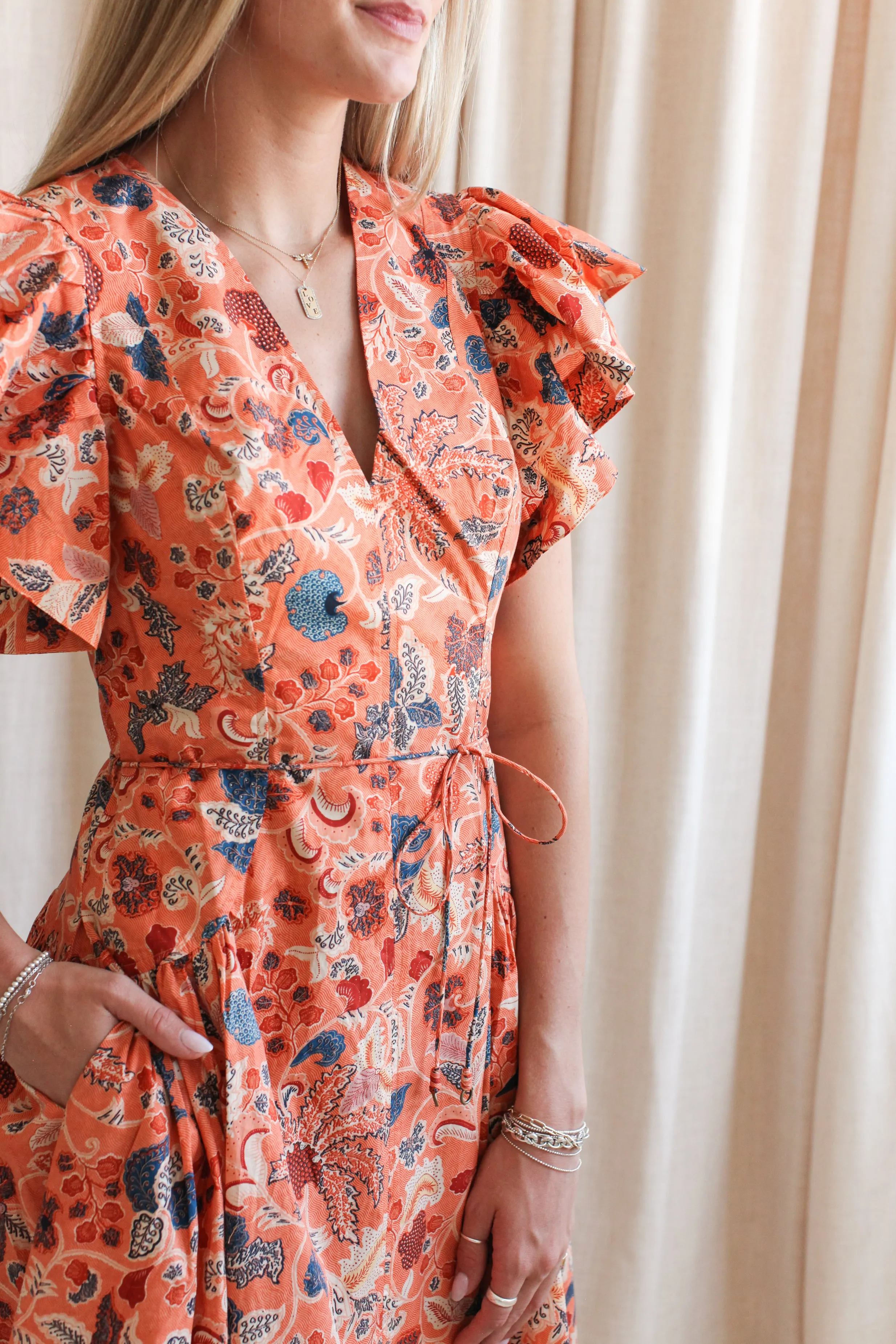 Smooth Layers Ulla Johnson Darya Drop Waist Midi Dress - Coral Peony