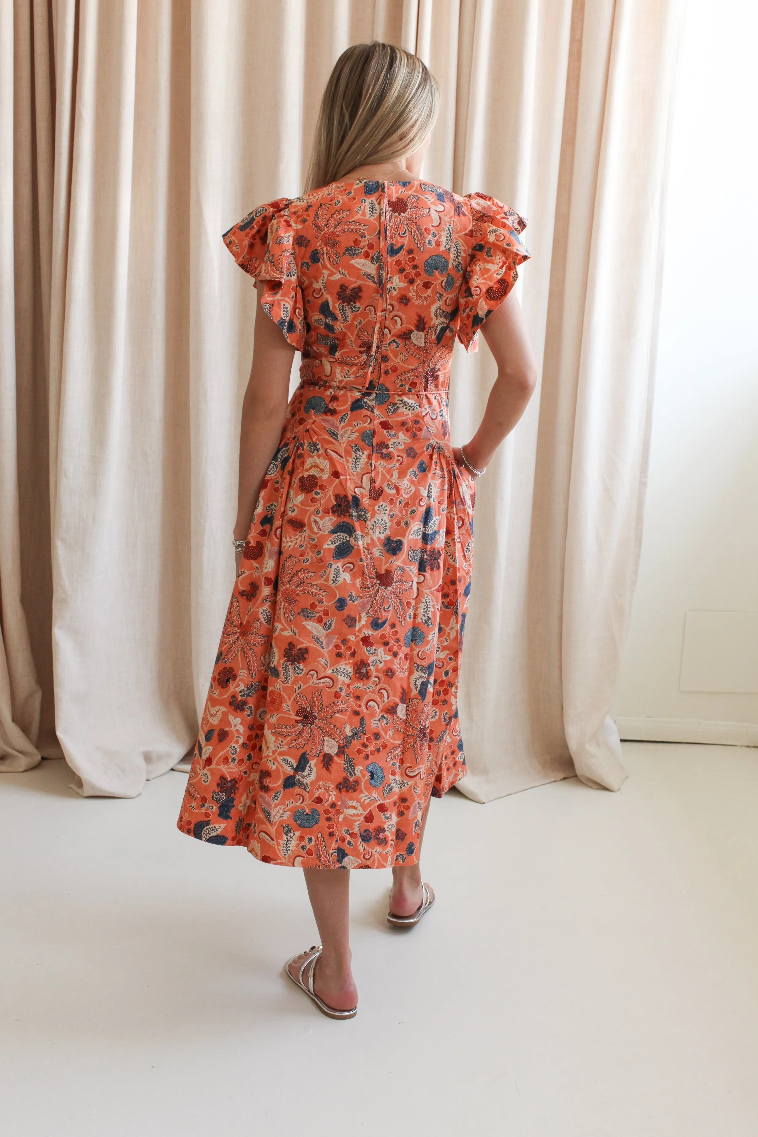 Ulla Johnson Darya Drop Waist Midi Dress - Coral Peony Anniversary-Event