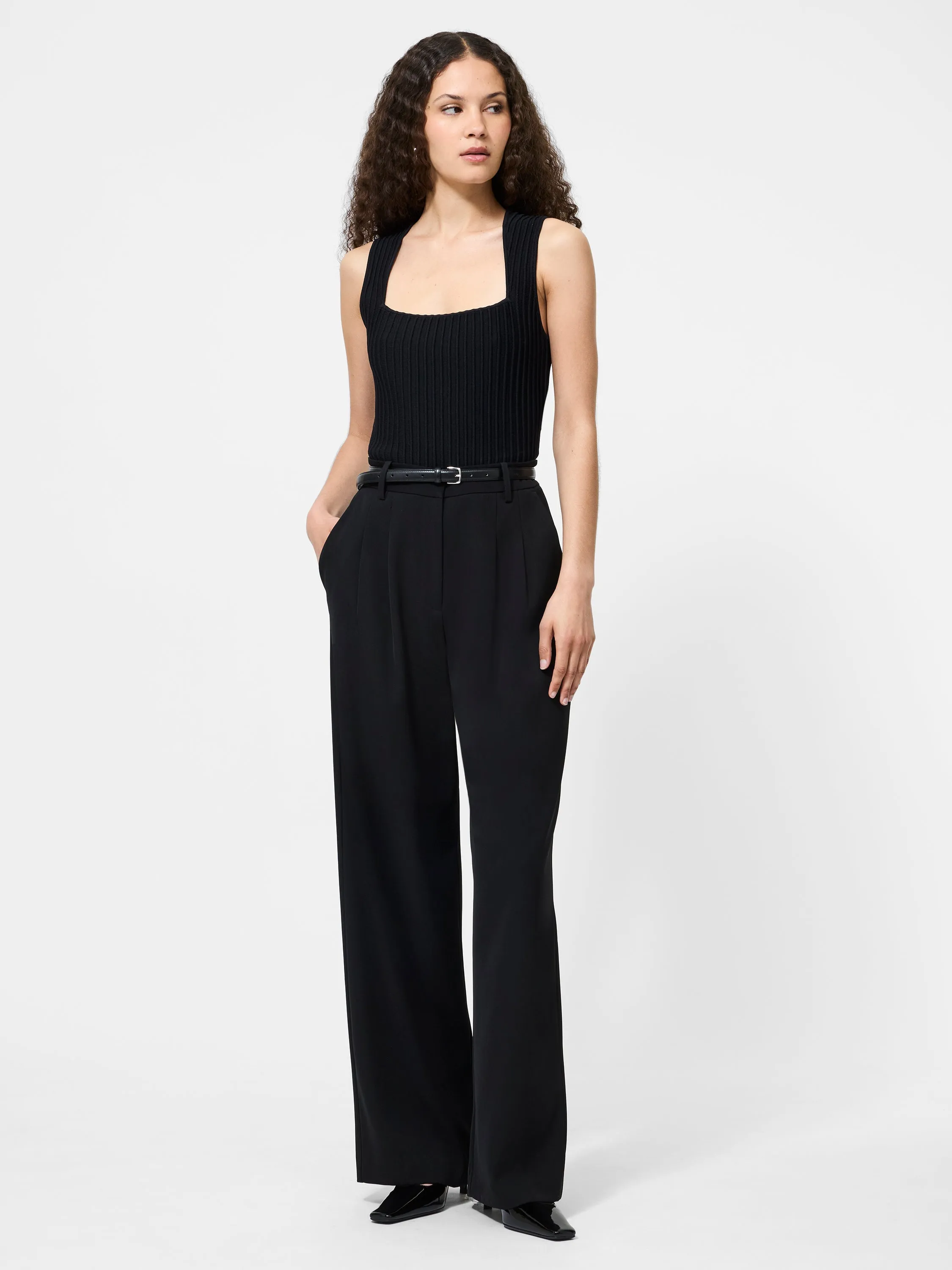 Stretchable Knit Chic Style Ottoman Textured Square Neck Top