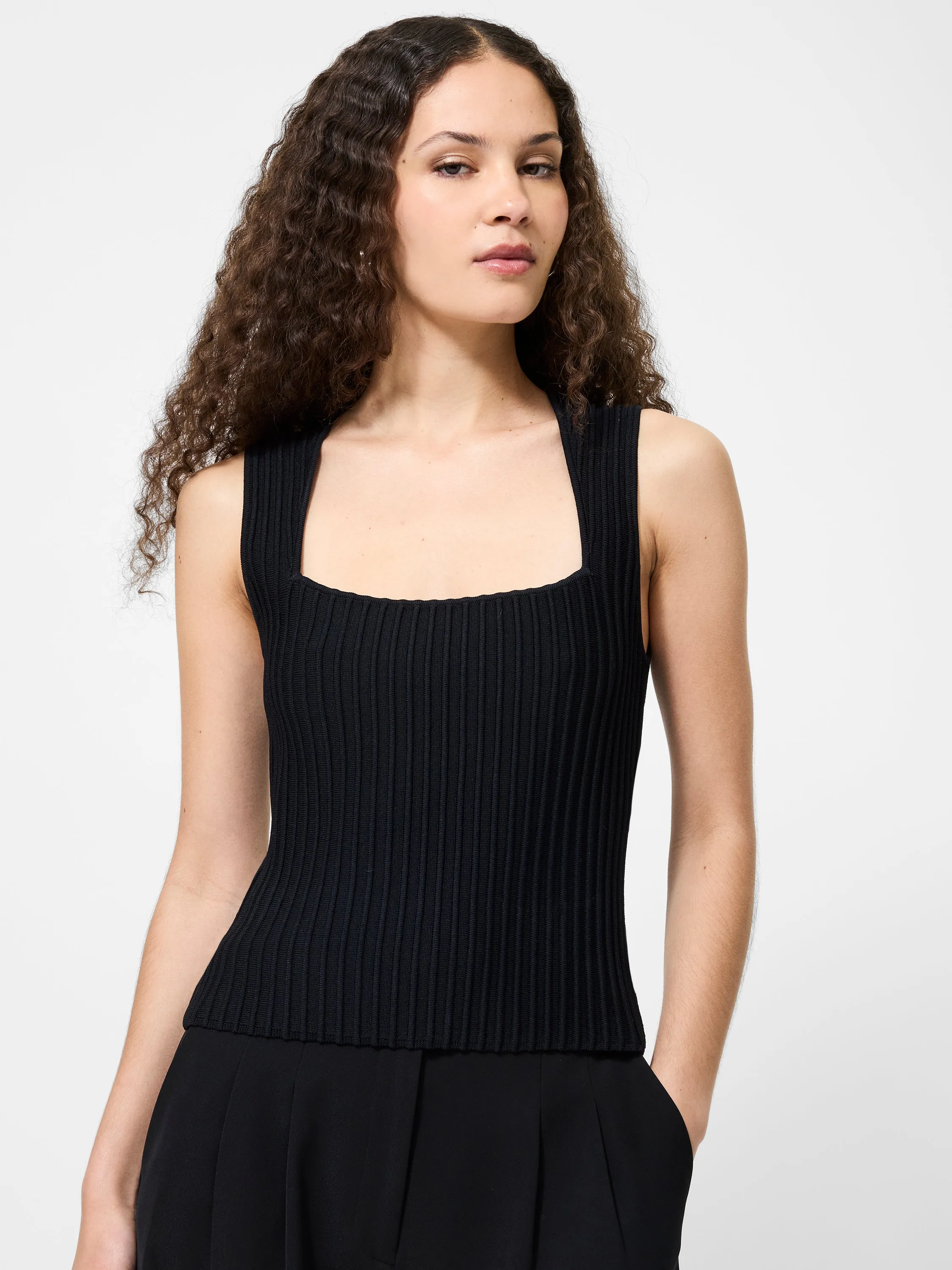 Ottoman Textured Square Neck Top Casual Long Sleeve Tagless Comfort Collar