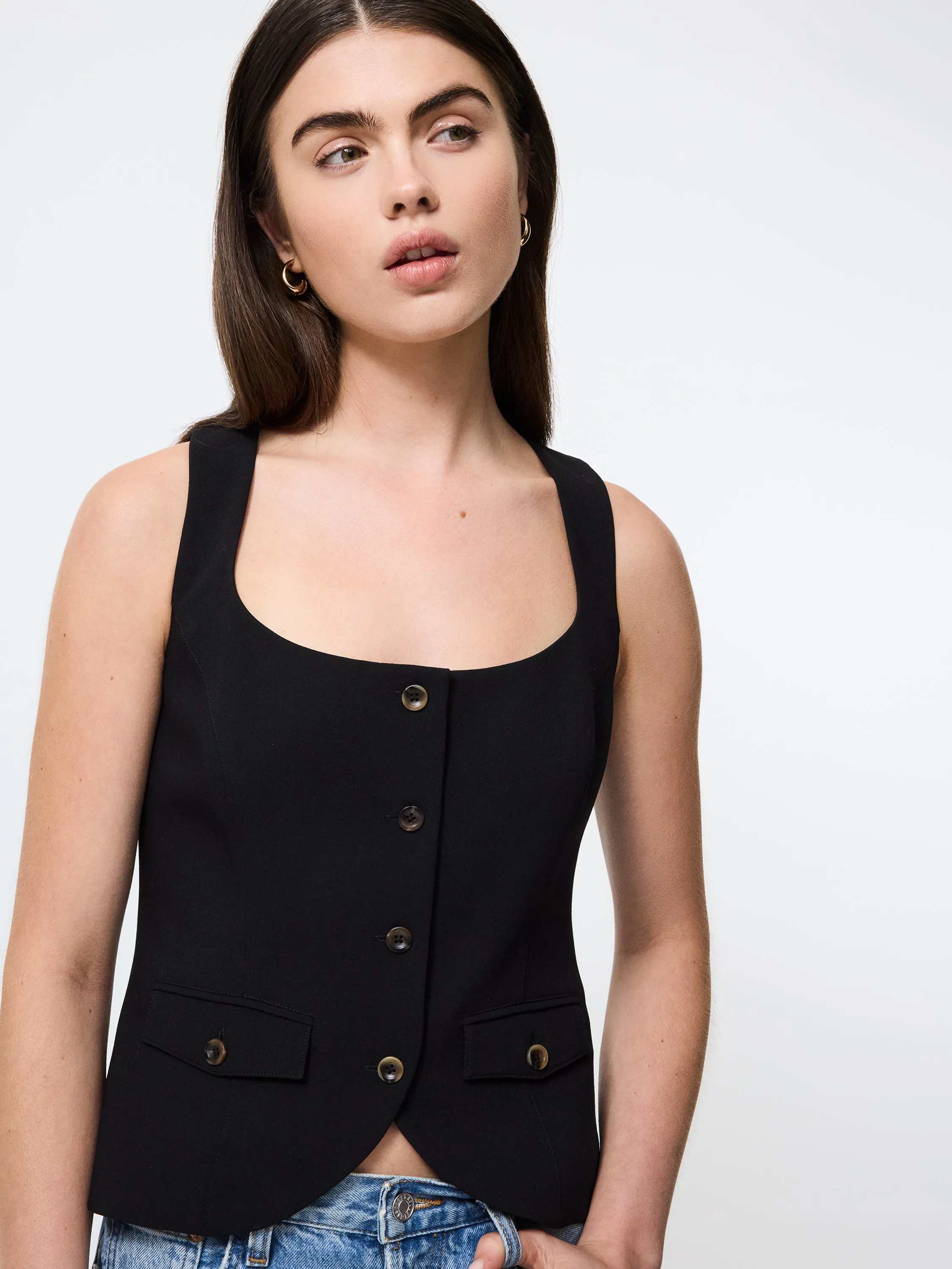 Azra Twill Two Pocket Top SoftTouch WideNeckline