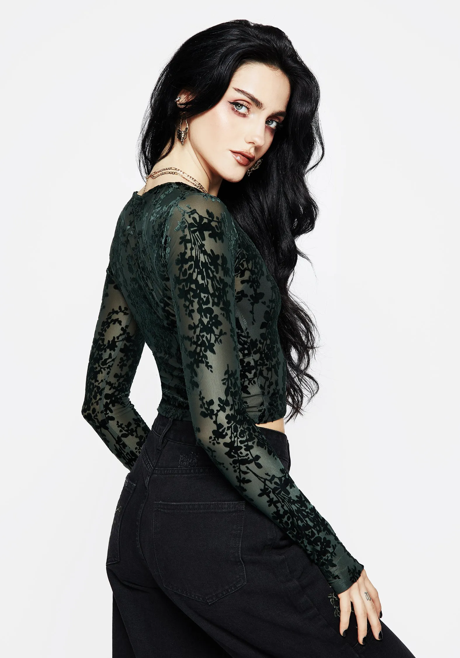 LightweightLayeringSystem Biodegradable Fiber Composition Avalon Floral Flocked Velour Boat Neck Top