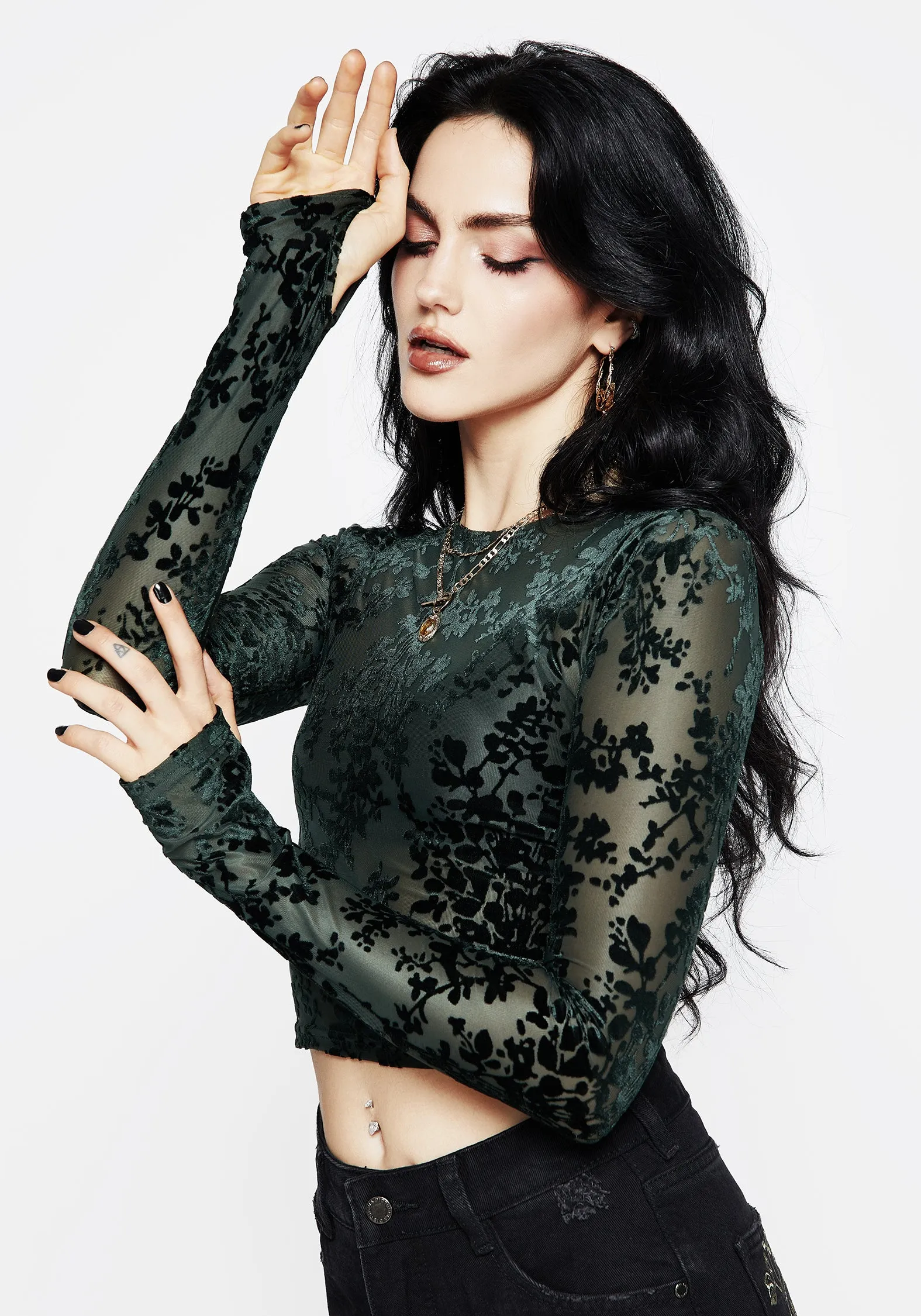 Cozy Fit Water Repellent Finish Avalon Floral Flocked Velour Boat Neck Top