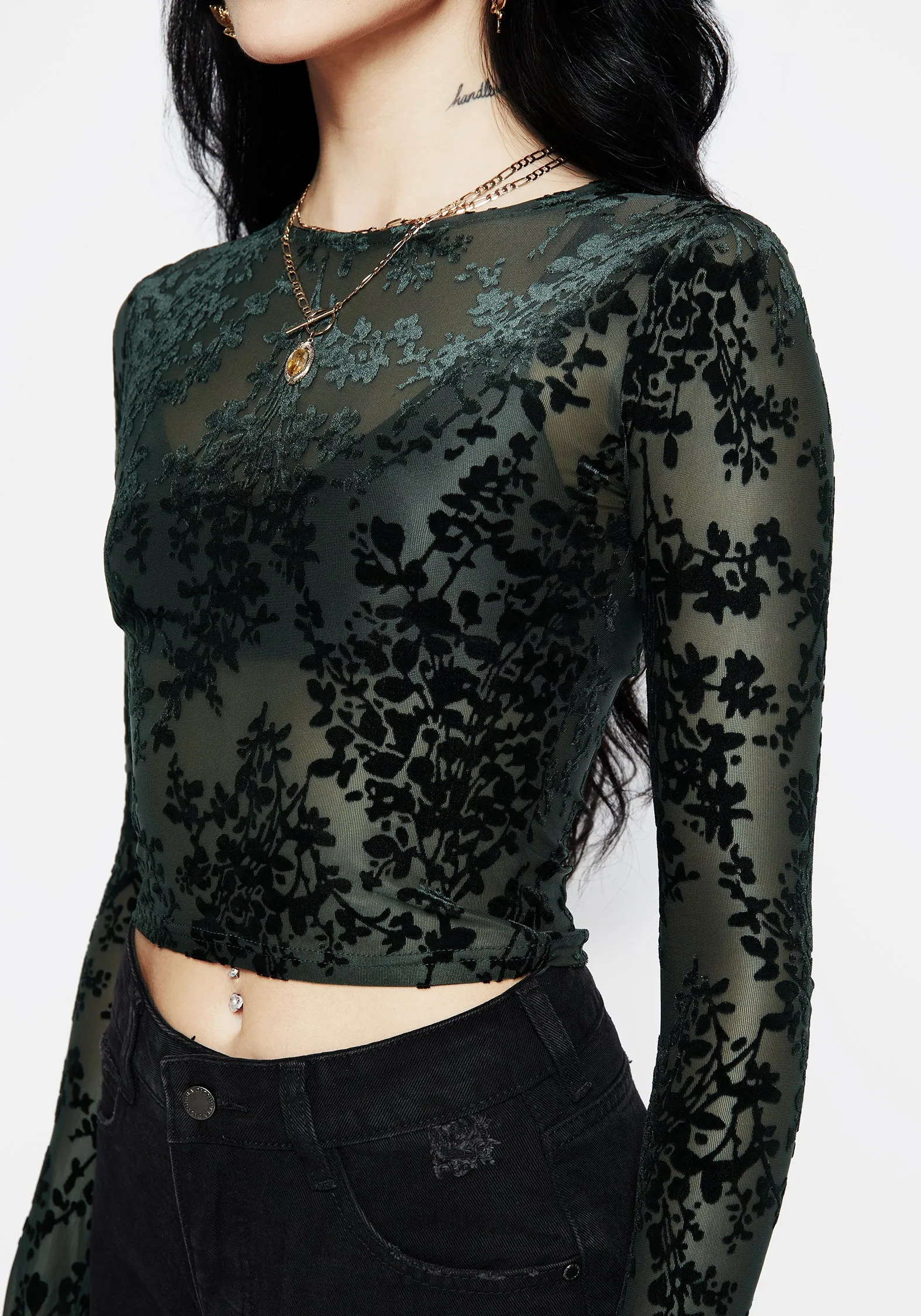 Professional Wear Avalon Floral Flocked Velour Boat Neck Top