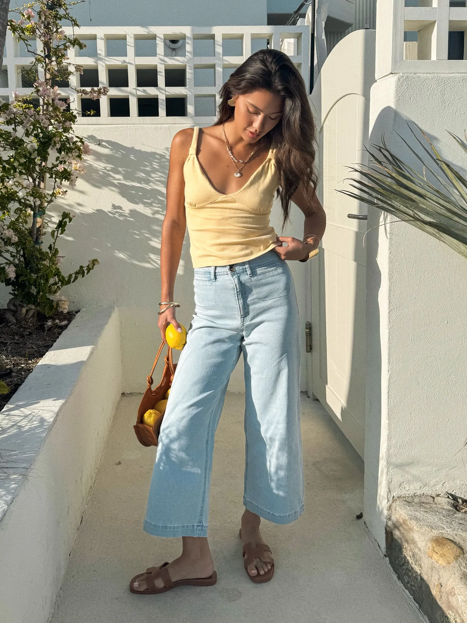 Four Way Stretch Design Under the Sun Tank in Yellow - Final Sale